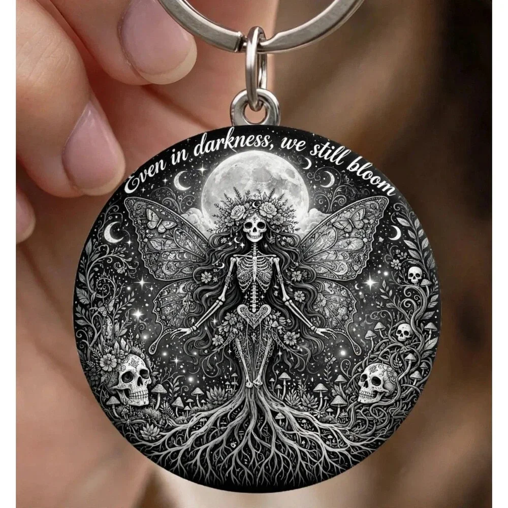 Skelton Tree Beauty Night Bloom Art Horror Stainless Keychain Night Moon Star